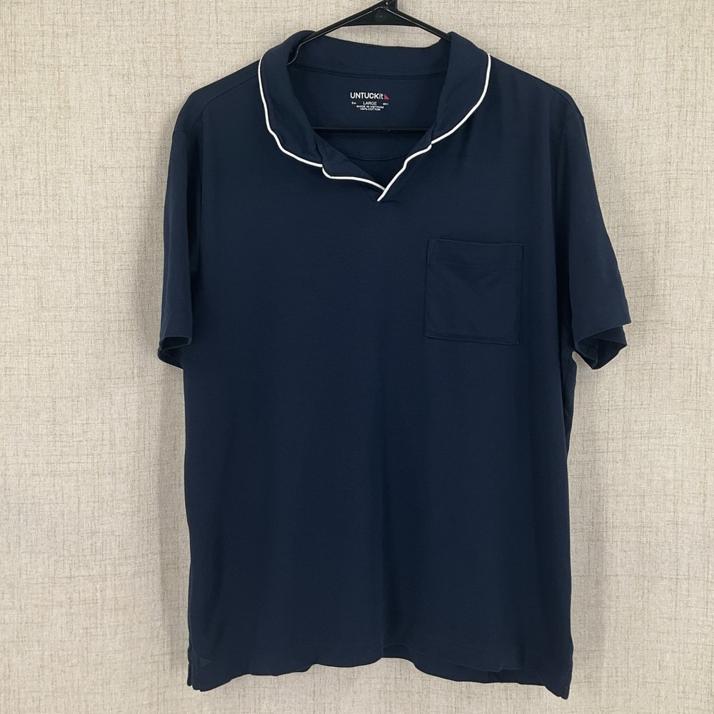 UNTUCKit‎ Altavia Johnny Collar Polo Shirt Mens Sz L Navy Cotton Preppy Classic